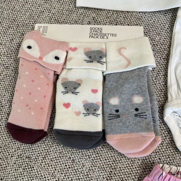 H&M Girls Infant Set Marie Aristocrat Cat Pink White and Socks 2-4 Months NEW - Picture 3 of 9